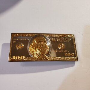 Vintage $100 Belt Buckle Men's Metal Gold Finish Tone - No Belt Included